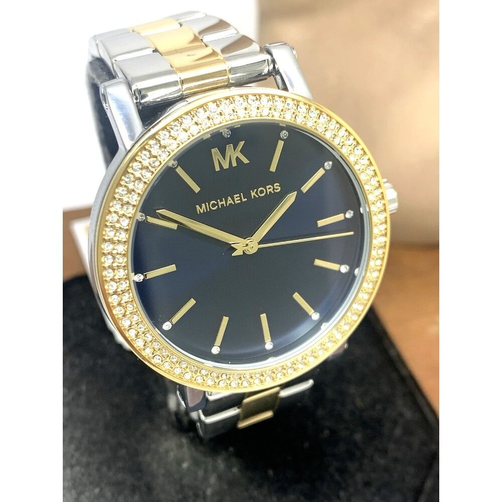 Michael Kors Womens Watch MKO1049 Quartz Blue Dial Two Tone Stainless Steel 38mm
